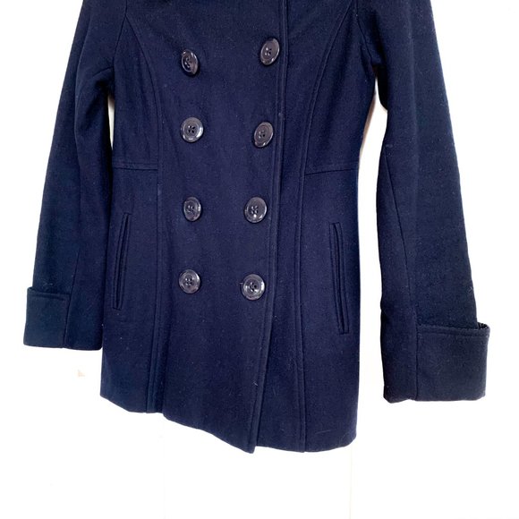 delias navy blue wool pea coat w/high neck buttons - Picture 6 of 7